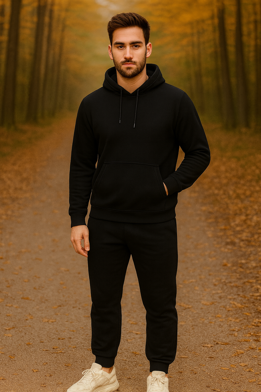 Unisex Siyah Kanguru Sweatshirt